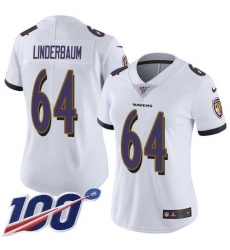 Women's Nike Baltimore Ravens #64 Tyler Linderbaum White Stitched NFL 100th Season Vapor Untouchable Limited Jersey