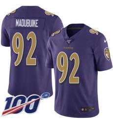 Men's Nike Baltimore Ravens #92 Justin Madubuike Purple Stitched NFL Limited Rush 100th Season Jersey