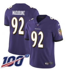 Men's Nike Baltimore Ravens #92 Justin Madubuike Purple Team Color Stitched NFL 100th Season Vapor Untouchable Limited Jersey