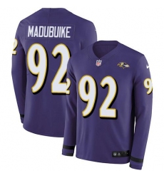 Men's Nike Baltimore Ravens #92 Justin Madubuike Purple Team Color Stitched NFL Limited Therma Long Sleeve Jersey