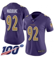 Women's Nike Baltimore Ravens #92 Justin Madubuike Purple Stitched NFL Limited Rush 100th Season Jersey