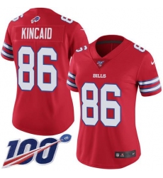 Women's Nike Buffalo Bills #86 Dalton Kincaid Red Stitched NFL Limited Rush 100th Season Jersey