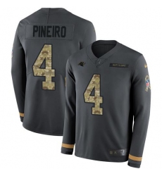 Men's Nike Carolina Panthers #4 Eddy Pineiro Anthracite Salute To Service Stitched NFL Limited Therma Long Sleeve Jersey