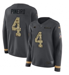 Women's Nike Carolina Panthers #4 Eddy Pineiro Anthracite Salute To Service Stitched NFL Limited Therma Long Sleeve Jersey