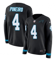 Women's Nike Carolina Panthers #4 Eddy Pineiro Black Team Color Stitched NFL Limited Therma Long Sleeve Jersey