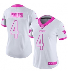 Women's Nike Carolina Panthers #4 Eddy Pineiro WhitePink Stitched NFL Limited Rush Fashion Jersey