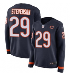 Women's Nike Chicago Bears #29 Tyrique Stevenson Navy Blue Team Color Stitched NFL Limited Therma Long Sleeve Jersey