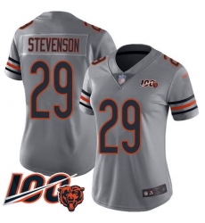 Women's Nike Chicago Bears #29 Tyrique Stevenson Silver Stitched NFL Limited Inverted Legend 100th Season Jersey