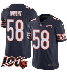 Men's Nike Chicago Bears #58 Darnell Wright Navy Blue Team Color Stitched NFL 100th Season Vapor Limited Jersey