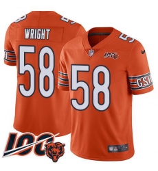 Men's Nike Chicago Bears #58 Darnell Wright Orange Stitched NFL Limited Rush 100th Season Jersey