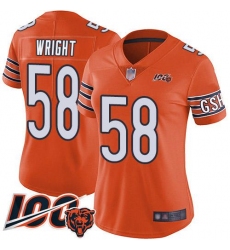 Women's Nike Chicago Bears #58 Darnell Wright Orange Stitched NFL Limited Rush 100th Season Jersey