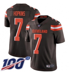 Men's Nike Cleveland Browns #7 Dustin Hopkins Brown Team Color Stitched NFL 100th Season Vapor Untouchable Limited Jersey