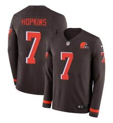 Men's Nike Cleveland Browns #7 Dustin Hopkins Brown Team Color Stitched NFL Limited Therma Long Sleeve Jersey