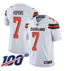 Men's Nike Cleveland Browns #7 Dustin Hopkins White Stitched NFL 100th Season Vapor Untouchable Limited Jersey