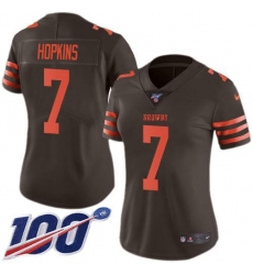 Women's Nike Cleveland Browns #7 Dustin Hopkins Brown Stitched NFL Limited Rush 100th Season Jersey