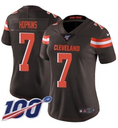 Women's Nike Cleveland Browns #7 Dustin Hopkins Brown Team Color Stitched NFL 100th Season Vapor Untouchable Limited Jersey