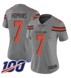 Women's Nike Cleveland Browns #7 Dustin Hopkins Gray Stitched NFL Limited Inverted Legend 100th Season Jersey