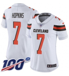 Women's Nike Cleveland Browns #7 Dustin Hopkins White Stitched NFL 100th Season Vapor Untouchable Limited Jersey