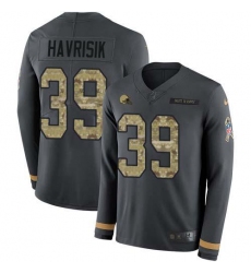 Men's Nike Cleveland Browns #39 Lucas Havrisik Anthracite Salute To Service Stitched NFL Limited Therma Long Sleeve Jersey