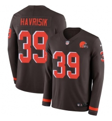 Men's Nike Cleveland Browns #39 Lucas Havrisik Brown Team Color Stitched NFL Limited Therma Long Sleeve Jersey