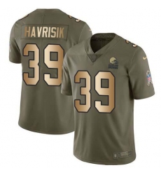 Men's Nike Cleveland Browns #39 Lucas Havrisik Olive Gold Stitched NFL Limited 2017 Salute To Service Jersey