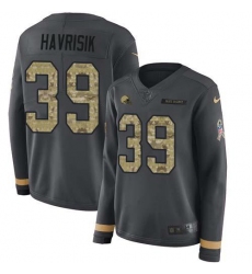 Women's Nike Cleveland Browns #39 Lucas Havrisik Anthracite Salute To Service Stitched NFL Limited Therma Long Sleeve Jersey