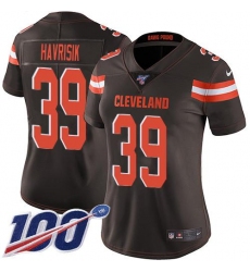 Women's Nike Cleveland Browns #39 Lucas Havrisik Brown Team Color Stitched NFL 100th Season Vapor Untouchable Limited Jersey