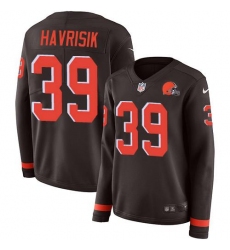 Women's Nike Cleveland Browns #39 Lucas Havrisik Brown Team Color Stitched NFL Limited Therma Long Sleeve Jersey