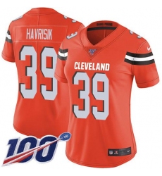 Women's Nike Cleveland Browns #39 Lucas Havrisik Orange Alternate Stitched NFL 100th Season Vapor Untouchable Limited Jersey