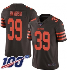 Youth Nike Cleveland Browns #39 Lucas Havrisik Brown Team Color Stitched NFL 100th Season Vapor Untouchable Limited Jersey