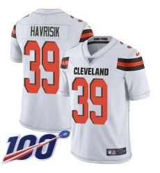 Youth Nike Cleveland Browns #39 Lucas Havrisik White Stitched NFL 100th Season Vapor Untouchable Limited Jersey