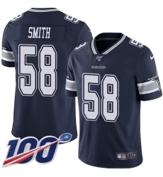 Men's Nike Dallas Cowboys #58 Mazi Smith Navy Blue Team Color Stitched NFL 100th Season Vapor Untouchable Limited Jersey