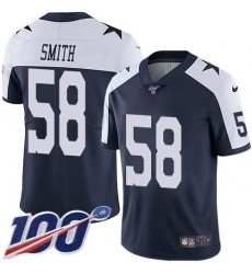 Men's Nike Dallas Cowboys #58 Mazi Smith Navy Blue Thanksgiving Stitched NFL 100th Season Vapor Throwback Limited Jersey