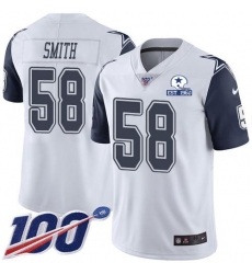 Men's Nike Dallas Cowboys #58 Mazi Smith White Stitched With Established In 1960 Patch NFL Limited Rush 100th Season Jersey