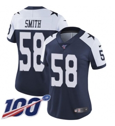 Women's Nike Dallas Cowboys #58 Mazi Smith Navy Blue Thanksgiving Stitched NFL 100th Season Vapor Throwback Limited Jersey