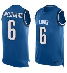 Men's Nike Detroit Lions #6 Ifeatu Melifonwu Blue Team Color Stitched NFL Limited Tank Top Jersey