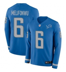 Men's Nike Detroit Lions #6 Ifeatu Melifonwu Blue Team Color Stitched NFL Limited Therma Long Sleeve Jersey