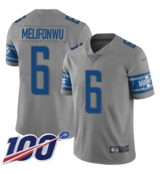 Men's Nike Detroit Lions #6 Ifeatu Melifonwu Gray Stitched NFL Limited Inverted Legend 100th Season Jersey