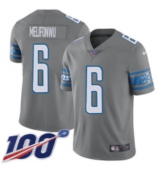 Men's Nike Detroit Lions #6 Ifeatu Melifonwu Gray Stitched NFL Limited Rush 100th Season Jersey