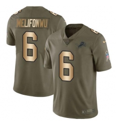 Men's Nike Detroit Lions #6 Ifeatu Melifonwu Olive Gold Stitched NFL Limited 2017 Salute To Service Jersey