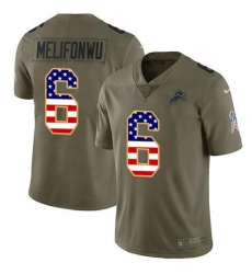 Men's Nike Detroit Lions #6 Ifeatu Melifonwu Olive USA Flag Stitched NFL Limited 2017 Salute To Service Jersey