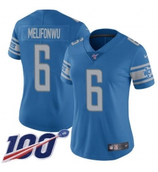 Women's Nike Detroit Lions #6 Ifeatu Melifonwu Blue Team Color Stitched NFL 100th Season Vapor Untouchable Limited Jersey