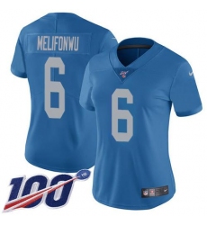 Women's Nike Detroit Lions #6 Ifeatu Melifonwu Blue Throwback Stitched NFL 100th Season Vapor Untouchable Limited Jersey