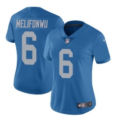 Women's Nike Detroit Lions #6 Ifeatu Melifonwu Blue Throwback Stitched NFL Vapor Untouchable Limited Jersey