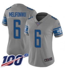 Women's Nike Detroit Lions #6 Ifeatu Melifonwu Gray Stitched NFL Limited Inverted Legend 100th Season Jersey