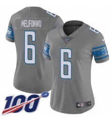 Women's Nike Detroit Lions #6 Ifeatu Melifonwu Gray Stitched NFL Limited Rush 100th Season Jersey