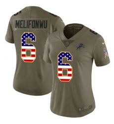 Women's Nike Detroit Lions #6 Ifeatu Melifonwu Olive USA Flag Stitched NFL Limited 2017 Salute To Service Jersey