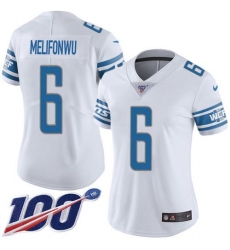 Women's Nike Detroit Lions #6 Ifeatu Melifonwu White Stitched NFL 100th Season Vapor Untouchable Limited Jersey