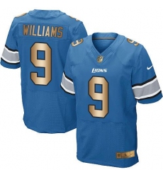 Men's Nike Detroit Lions #9 Jameson Williams Blue Team Color Stitched NFL Elite Gold Jersey