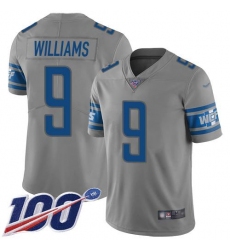 Men's Nike Detroit Lions #9 Jameson Williams Gray Stitched NFL Limited Inverted Legend 100th Season Jersey